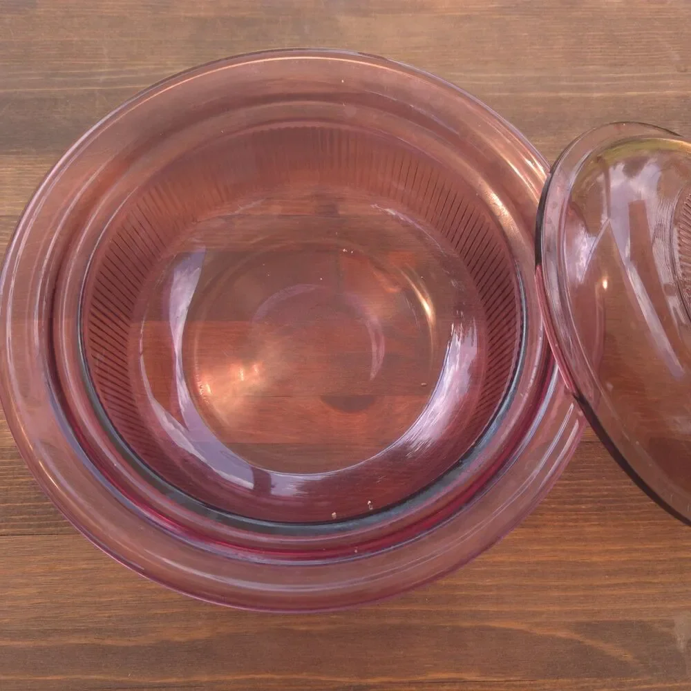 Vintage Corning Visions Cranberry Saucepan & 24 oz Casserole Set w/ Lids USA